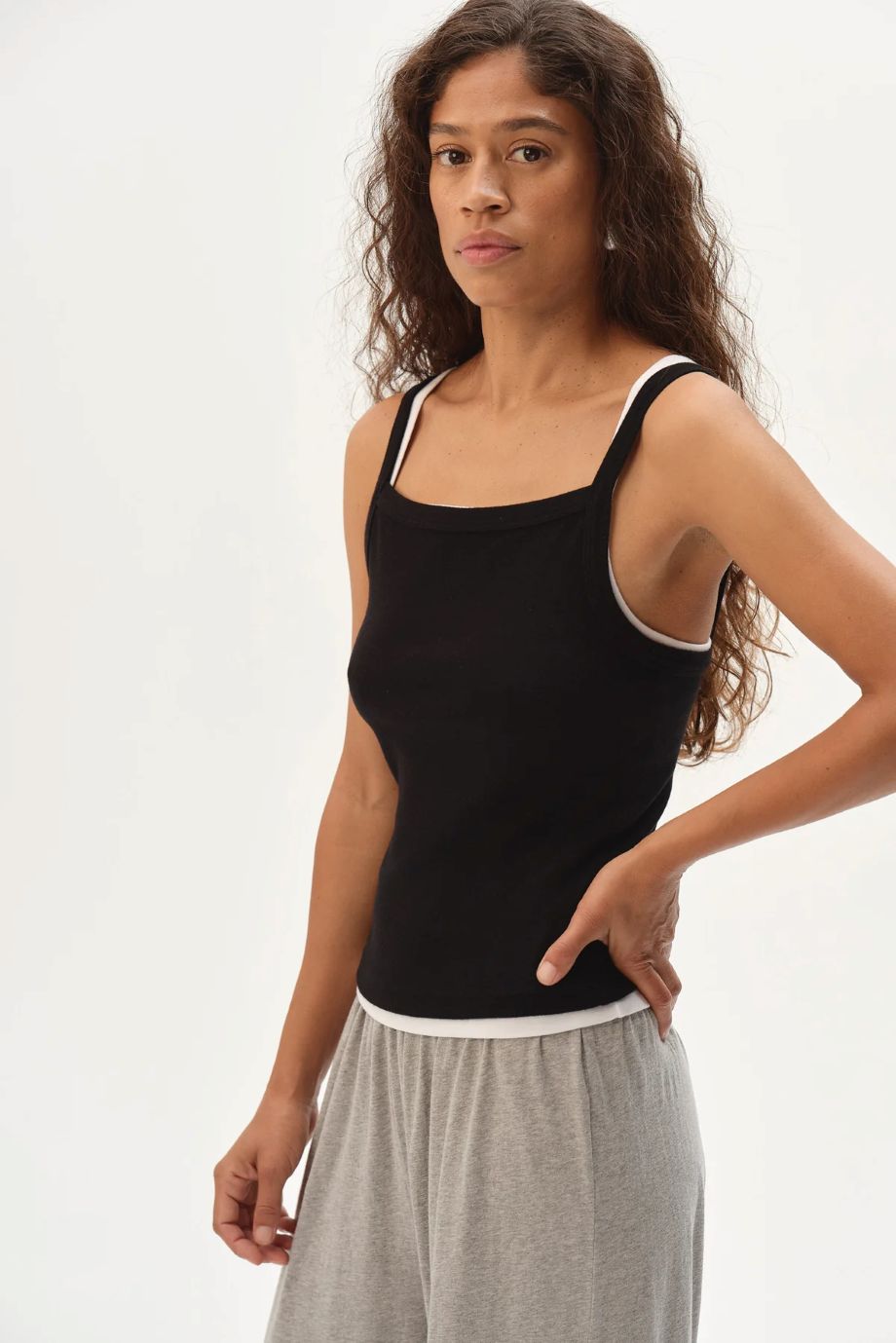 Donni Baby Rib Square Neck Tank - Jet