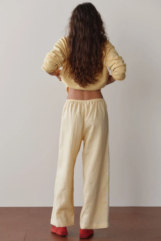 Donni Linen Crop Racer Stripe Pant - Butter