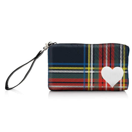 Hi, Love Tartan Plaid Zip Wristlet - Black