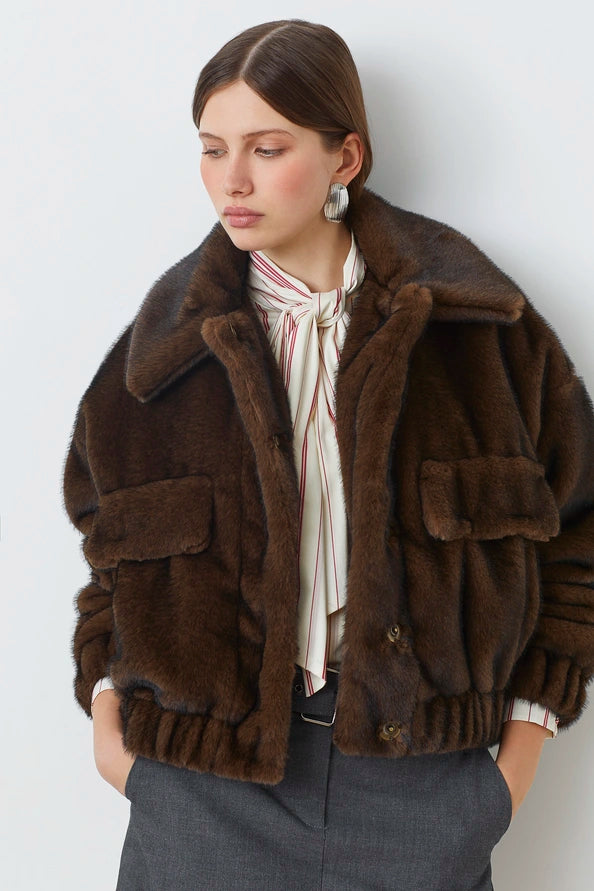 Suncoo Evan Faux Fur Jacket - Choco