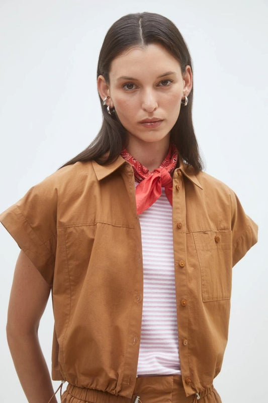 Suncoo Lorena Short Button-Down Blouse - Tabac