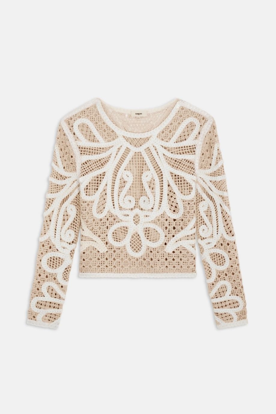 Suncoo Paelini Two-Tone Crochet Top - Cream