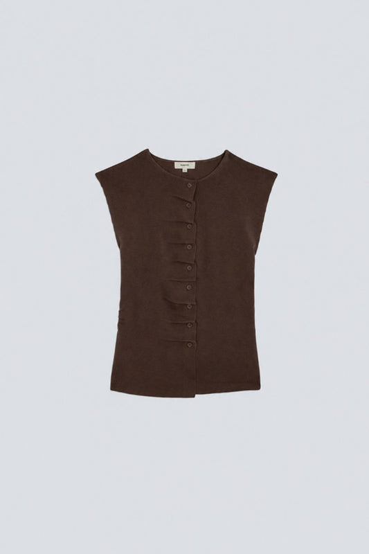 Suncoo Pagni Buttondown Pleated Top - Cafe