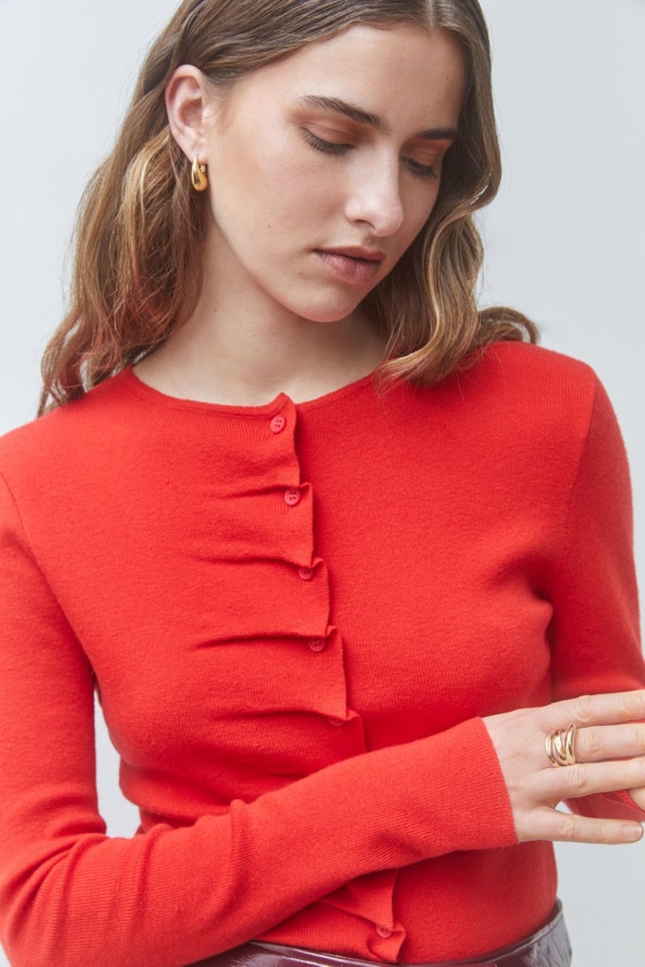 Suncoo Gamira Buttondown Pleated Cardigan - Red