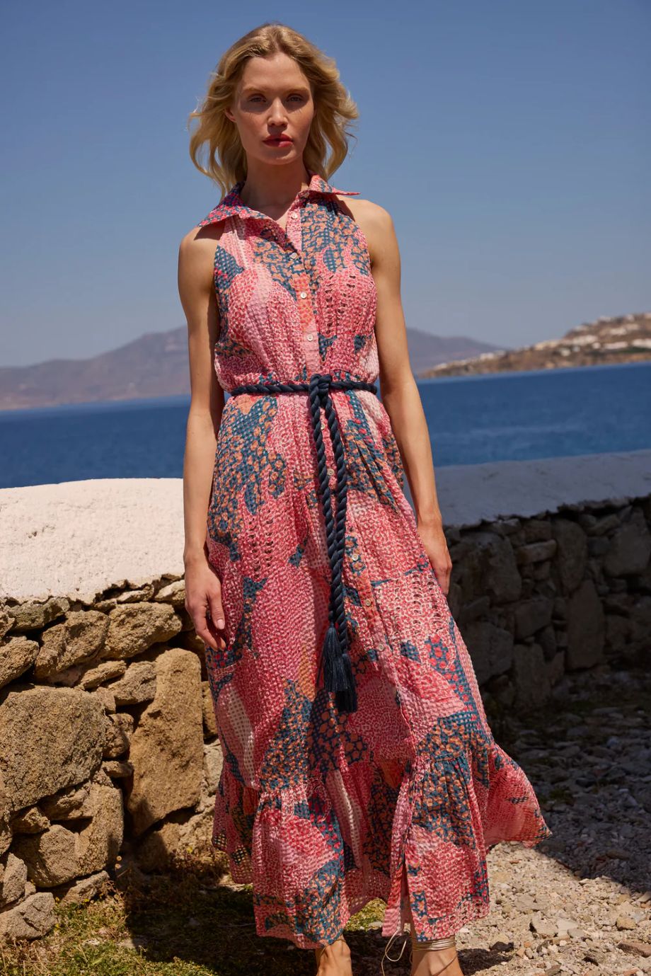 Oliphant Sleeveless Shirt Dress Maxi - Nautilus Blue