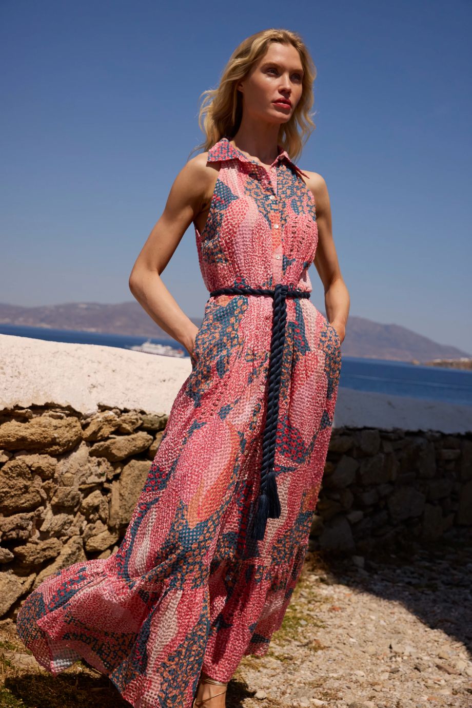 Oliphant Sleeveless Shirt Dress Maxi - Nautilus Blue