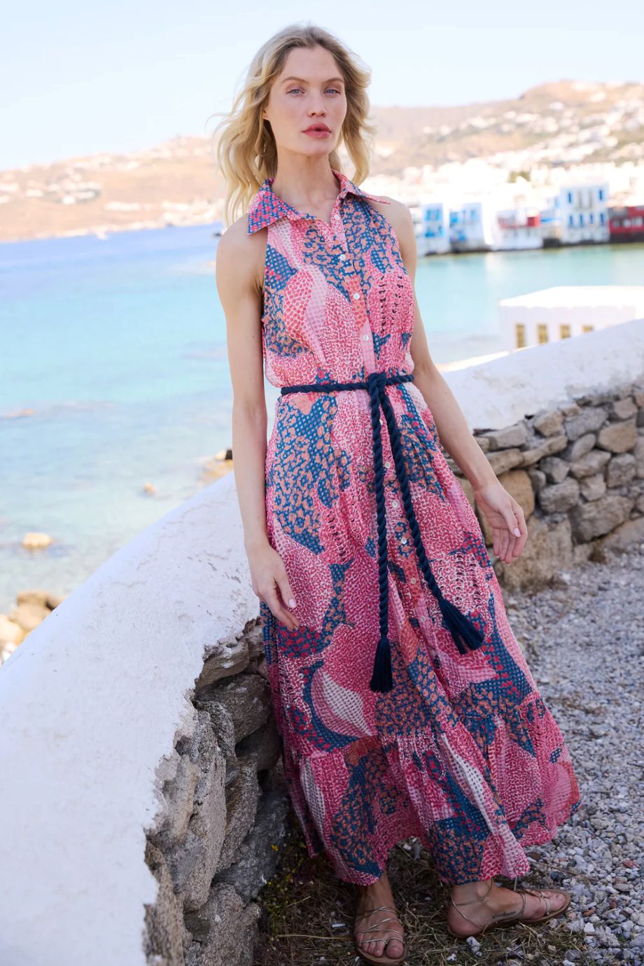 Oliphant Sleeveless Shirt Dress Maxi - Nautilus Blue