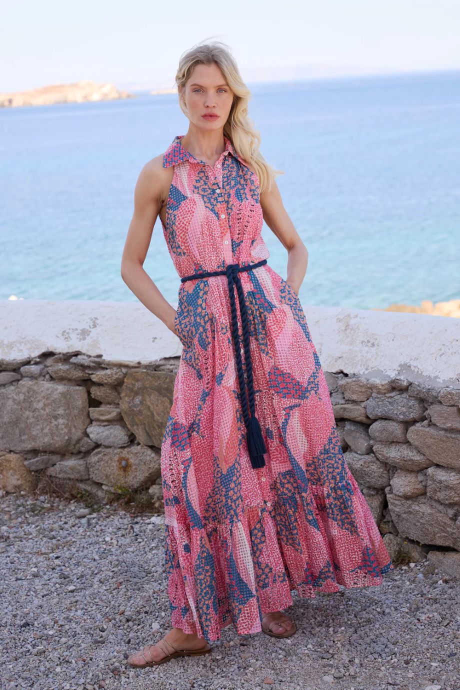 Oliphant Sleeveless Shirt Dress Maxi - Nautilus Blue