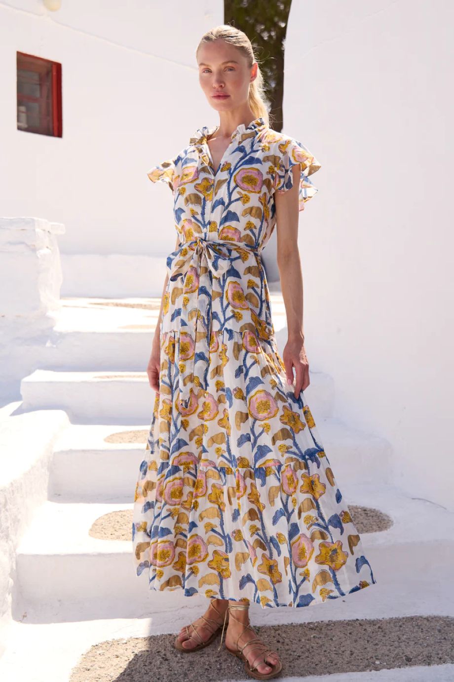 Oliphant Poppy Ruffle Collar Button Maxi - Marigold