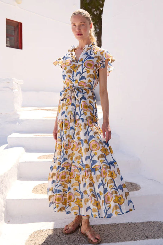 Oliphant Poppy Ruffle Collar Button Maxi - Marigold