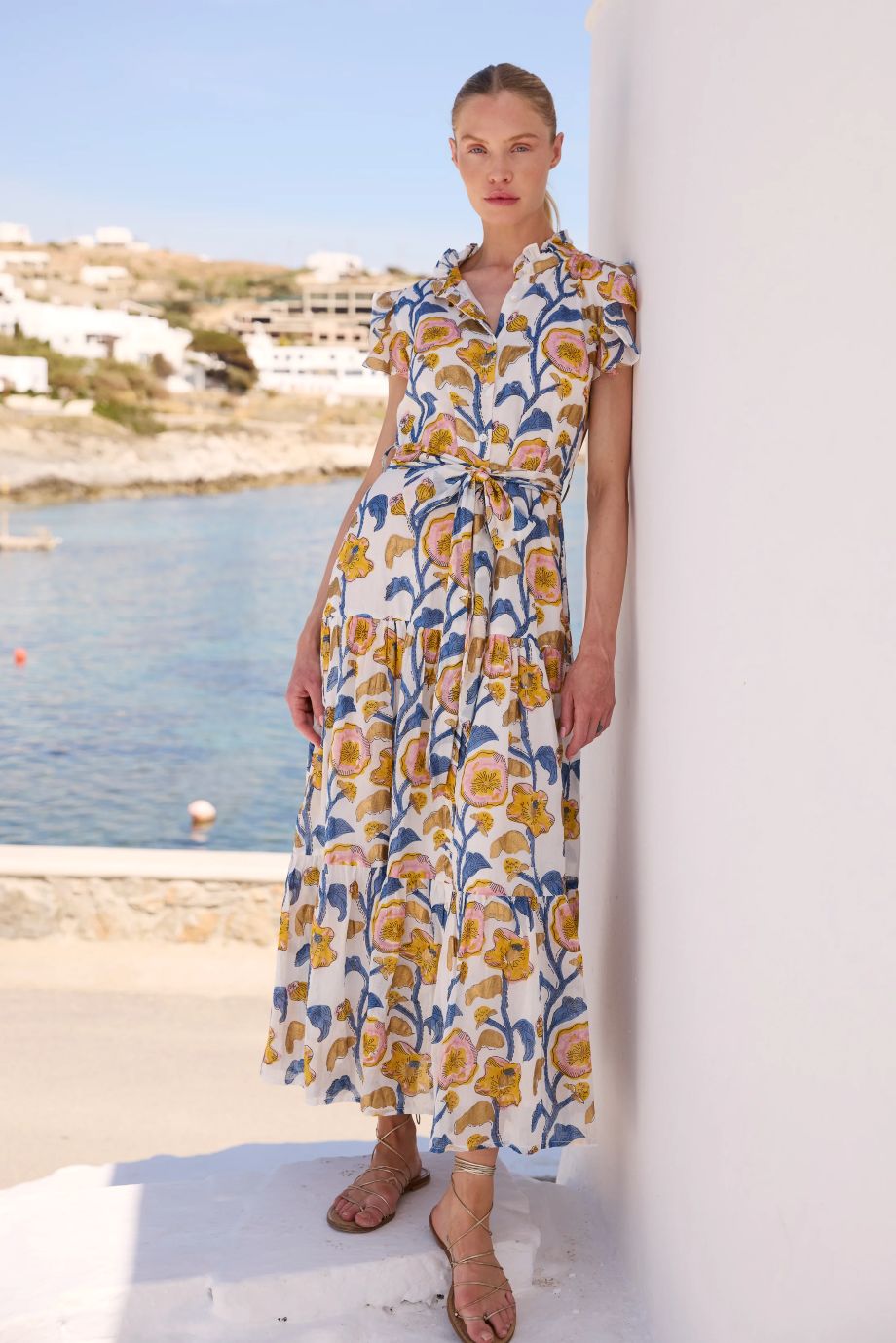 Oliphant Poppy Ruffle Collar Button Maxi - Marigold