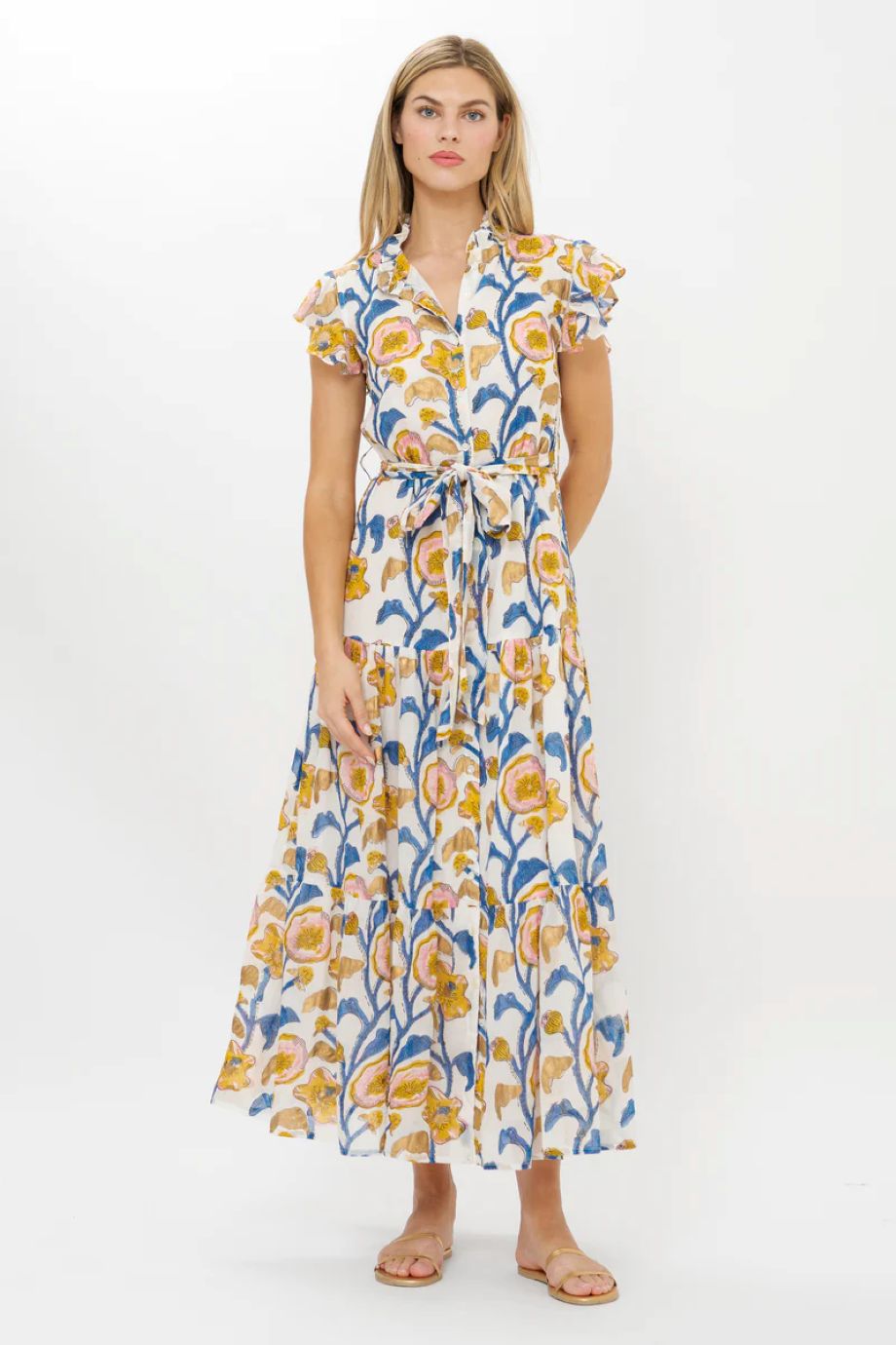 Oliphant Poppy Ruffle Collar Button Maxi - Marigold
