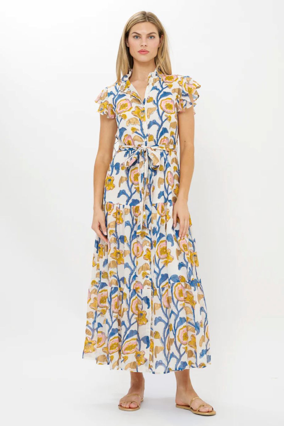Oliphant Poppy Ruffle Collar Button Maxi - Marigold