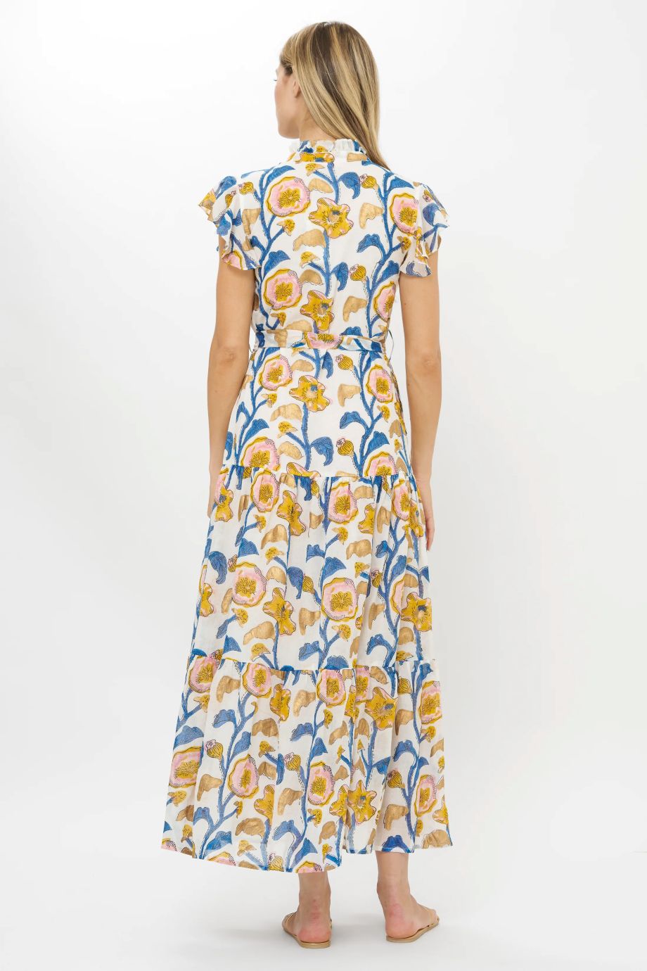 Oliphant Poppy Ruffle Collar Button Maxi - Marigold