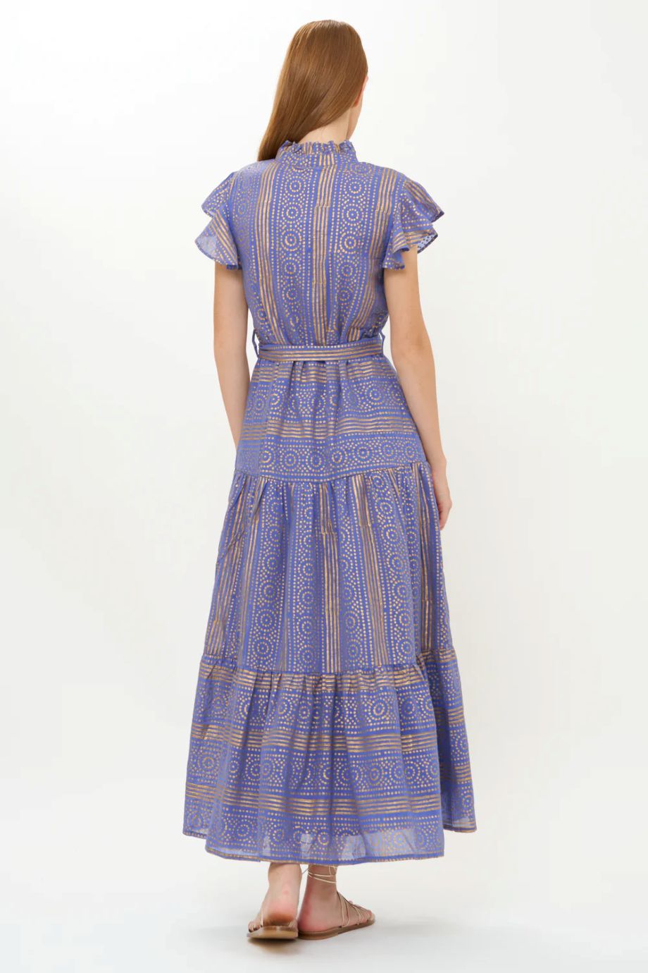 Oliphant Helene Ruffle Collar Button Maxi - Blue