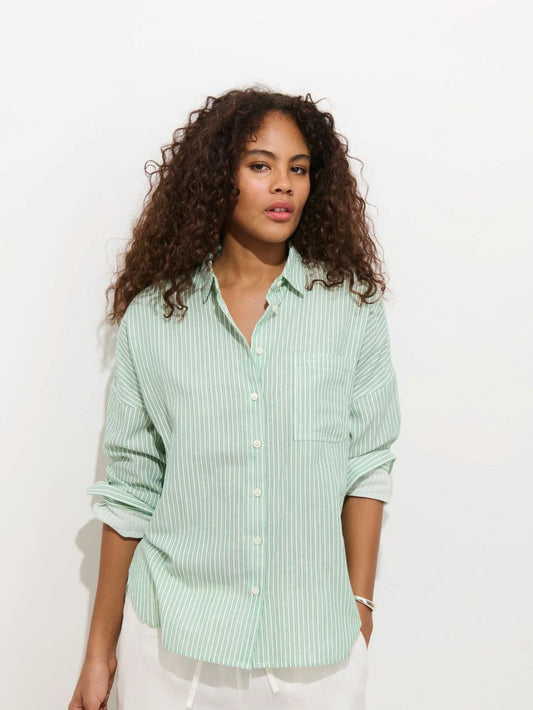 Alex Mill Jo Shirt in Double Gauze - Ivory/Green Stripe