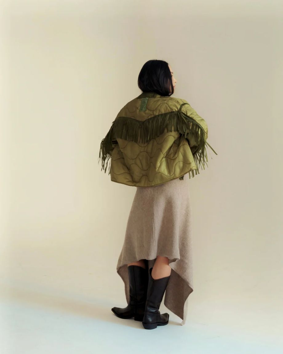 Sloppy Seconds Military Liner Jacket with Fringe - Green