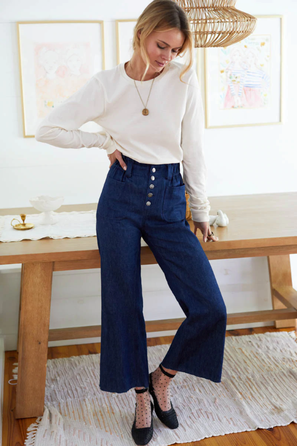 Emerson Fry Tulip Crop Flare Pants - Indigo Organic