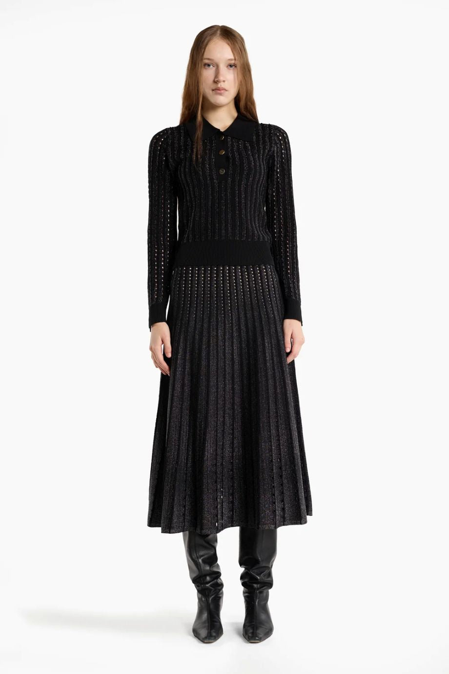 Christy Lynn Roselyn Pinstripe Lurex Top - Black