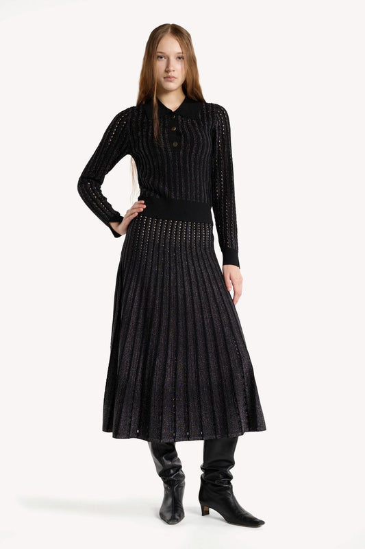 Christy Lynn Colton Pinstripe Lurex Skirt - Black