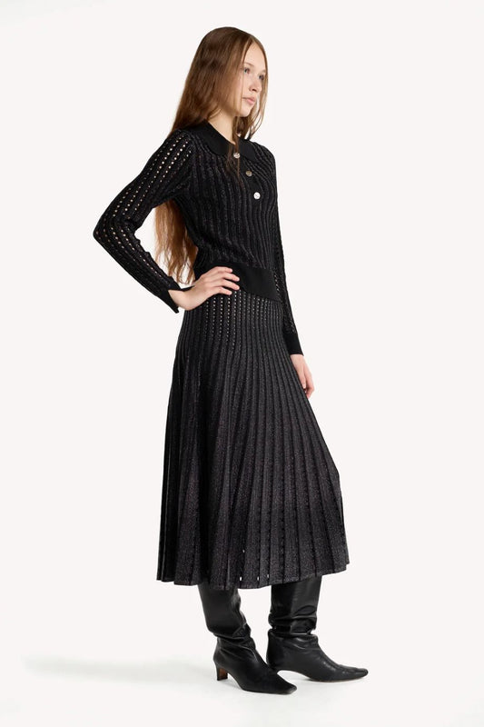 Christy Lynn Colton Pinstripe Lurex Skirt - Black