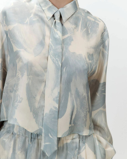 Alysi Brushed Print Silk Shirt - Sky