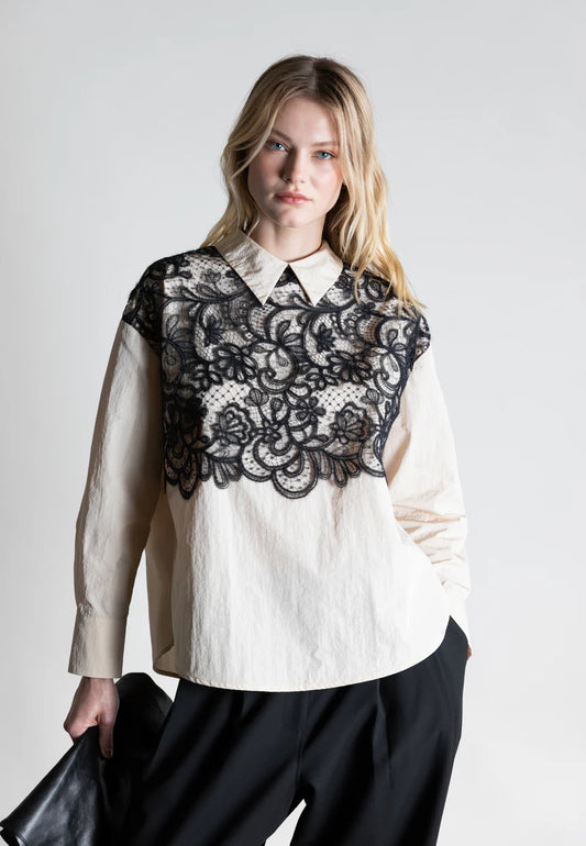 Psophia Lace Trimmed Blouse - Ivory