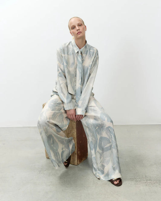 Alysi Brushed Print Silk Trousers - Sky