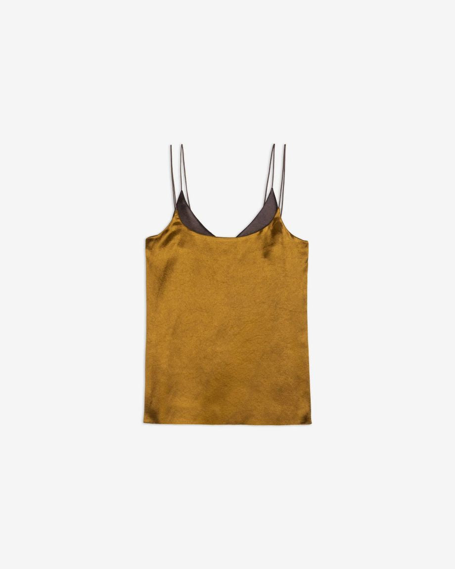 Alysi Shiny Satin Lingerie Top - Olio/Chocolate