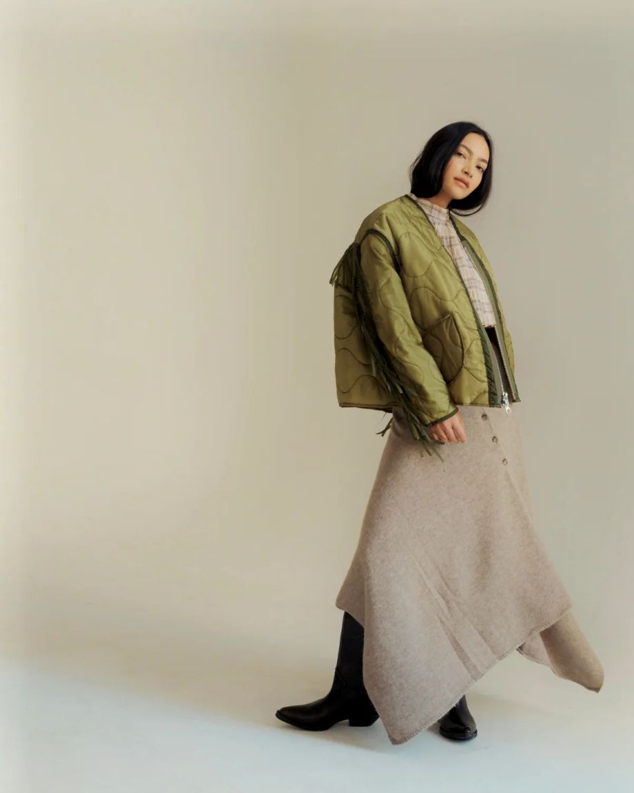 Sloppy Seconds Military Liner Jacket with Fringe - Green
