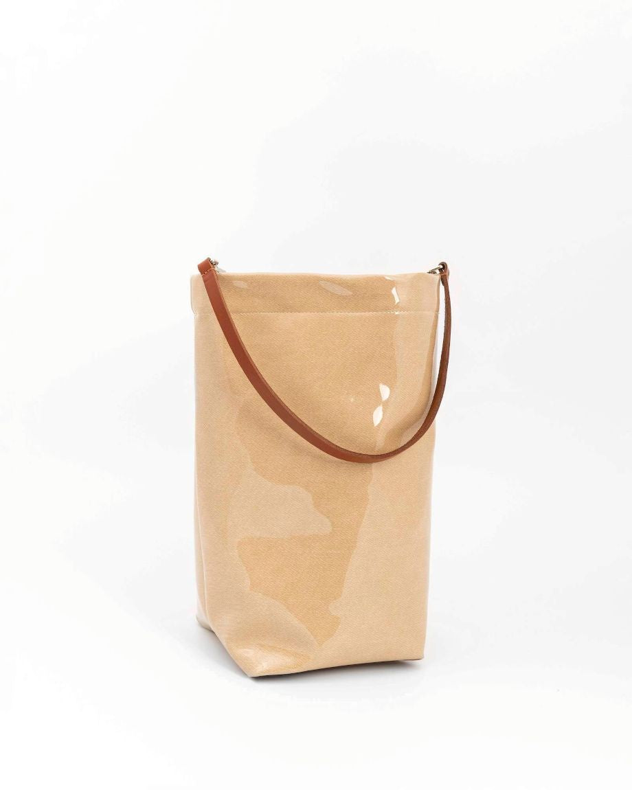 Alysi Patent Bucket Bag - Beige