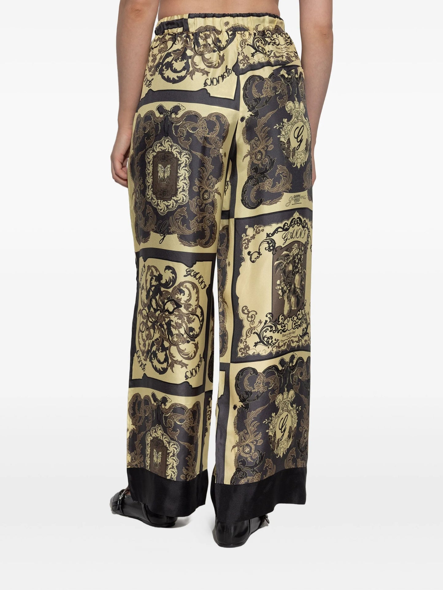 Ganni Printed Silk Twill Elasticated Pants - Popcorn