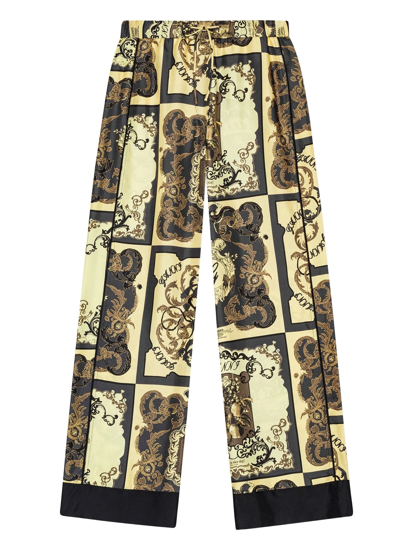 Ganni Printed Silk Twill Elasticated Pants - Popcorn