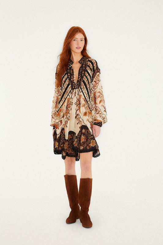 Farm Rio Majestic Garden Lace Mini Dress - Sand