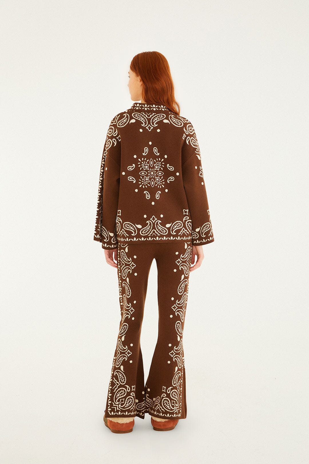 Farm Rio Bohemian Paisley Flare Knit Pants - Brown