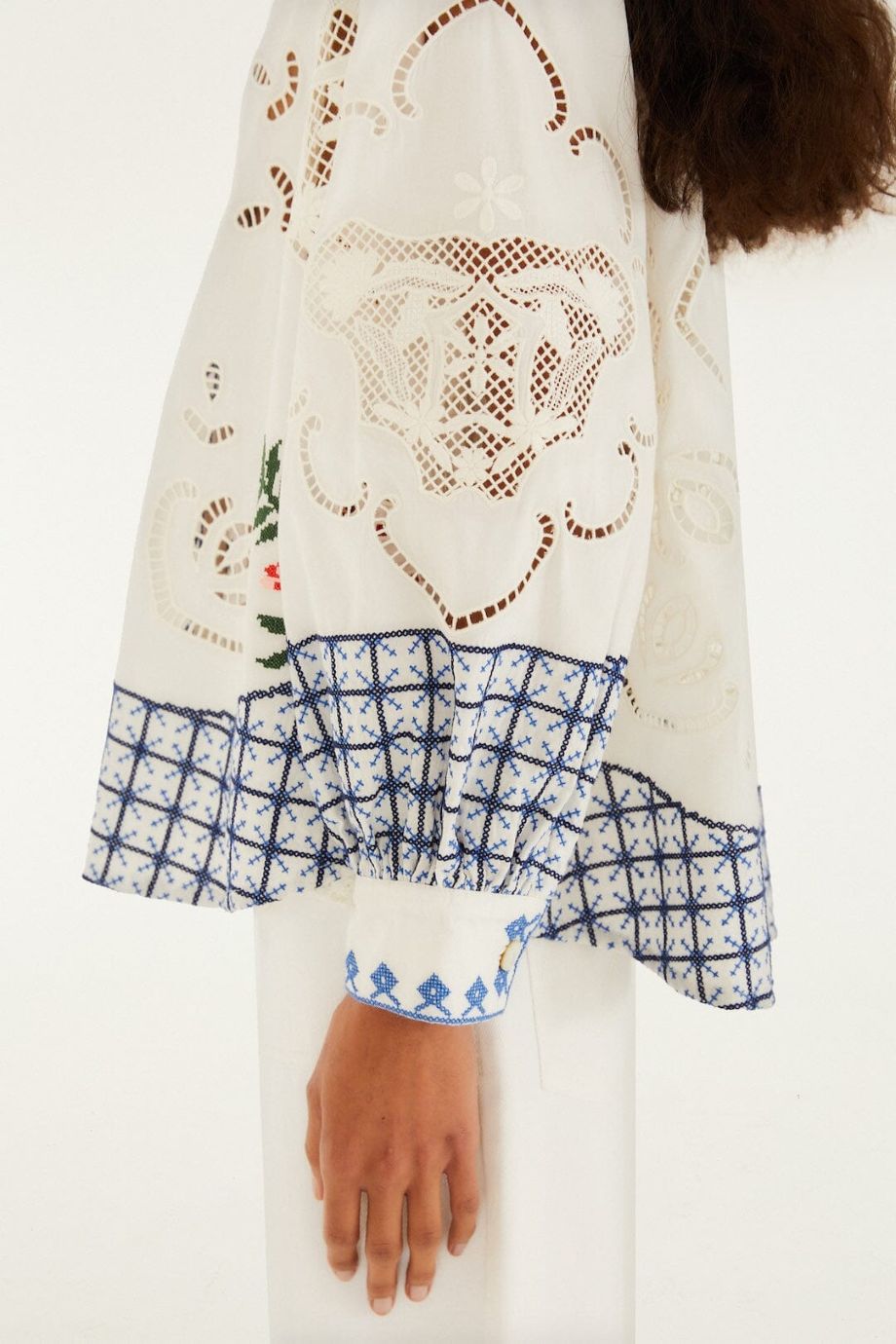 Farm Rio Flowers Embroidery Richlieu Blouse - Off-White