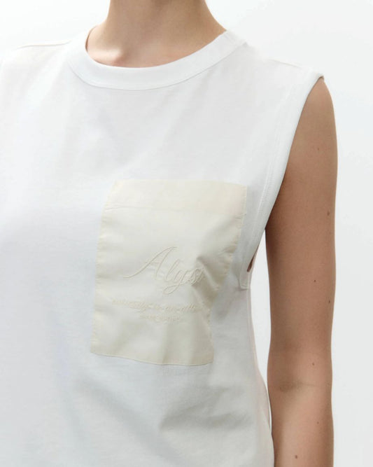 Alysi Embroidered T-Shirt Tank Top - Milk