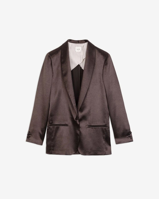 Alysi Shiny Satin Smoking Blazer - Chocolate