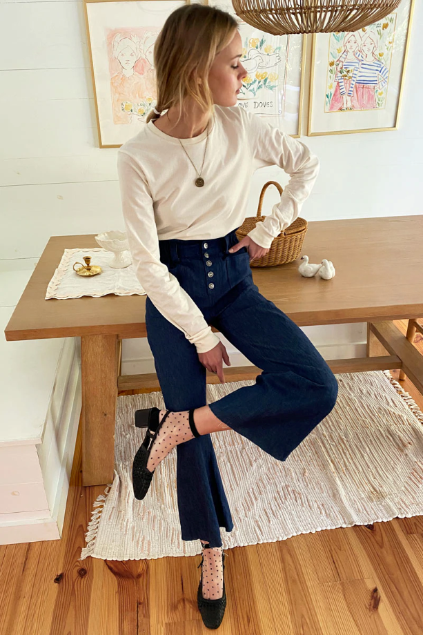 Emerson Fry Tulip Crop Flare Pants - Indigo Organic