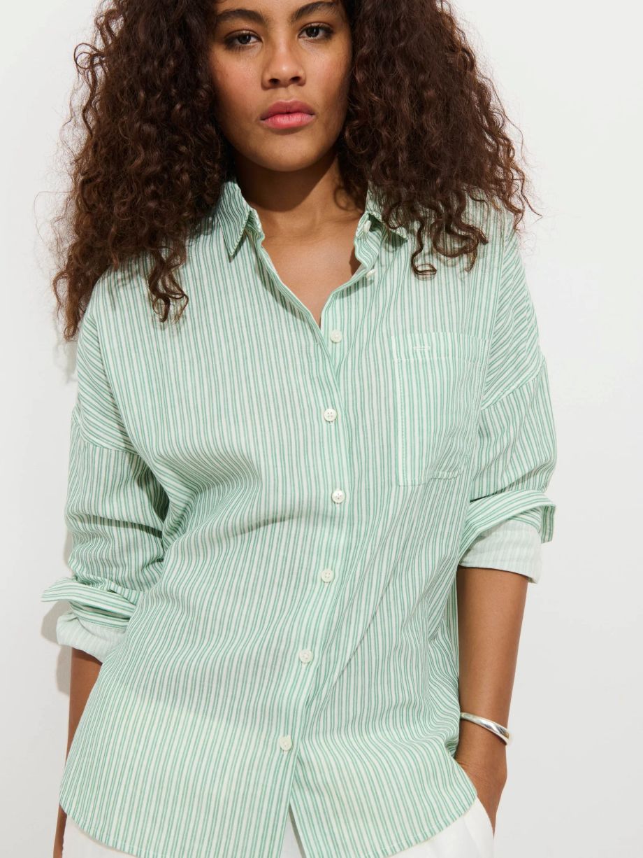 Alex Mill Jo Shirt in Double Gauze - Ivory/Green Stripe
