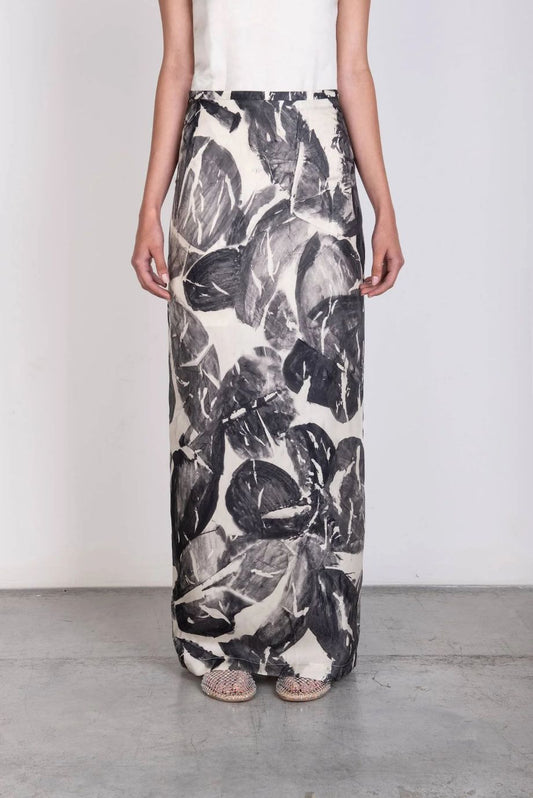 Alysi Brushed Print Silk Maxi Skirt - Black
