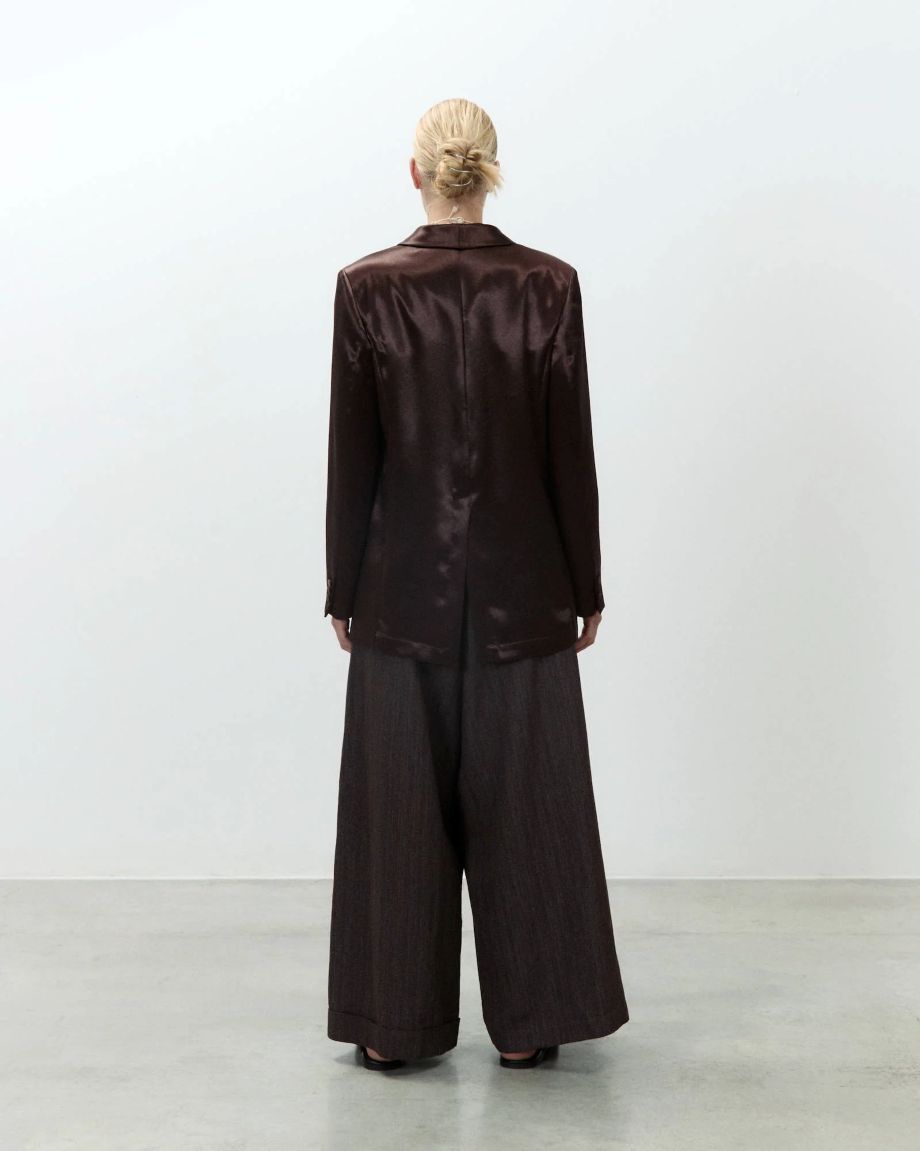 Alysi Shiny Satin Smoking Blazer - Chocolate