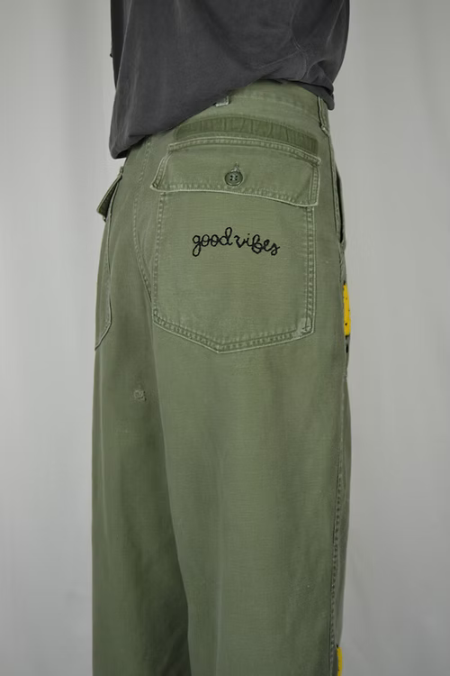 Rank & Sugar Yellow Smiley Utility Pant - Khaki Green