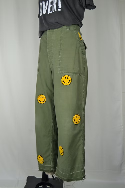 Rank & Sugar Yellow Smiley Utility Pant - Khaki Green