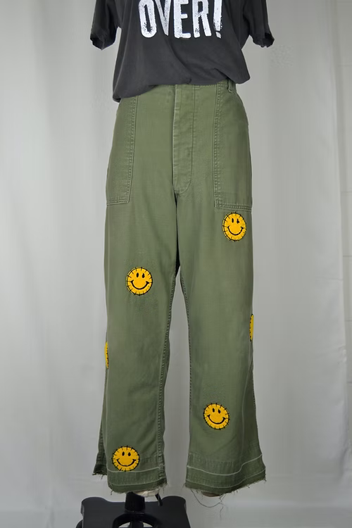 Rank & Sugar Yellow Smiley Utility Pant - Khaki Green