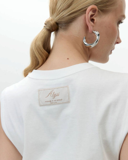 Alysi Embroidered T-Shirt Tank Top - Milk