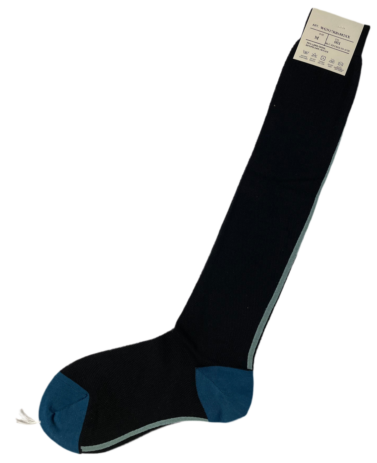 Maria la Rosa Wool Knee Sock with Stripe - Navy