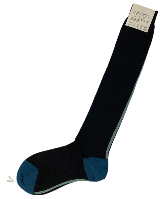 Maria la Rosa Wool Knee Sock with Stripe - Navy