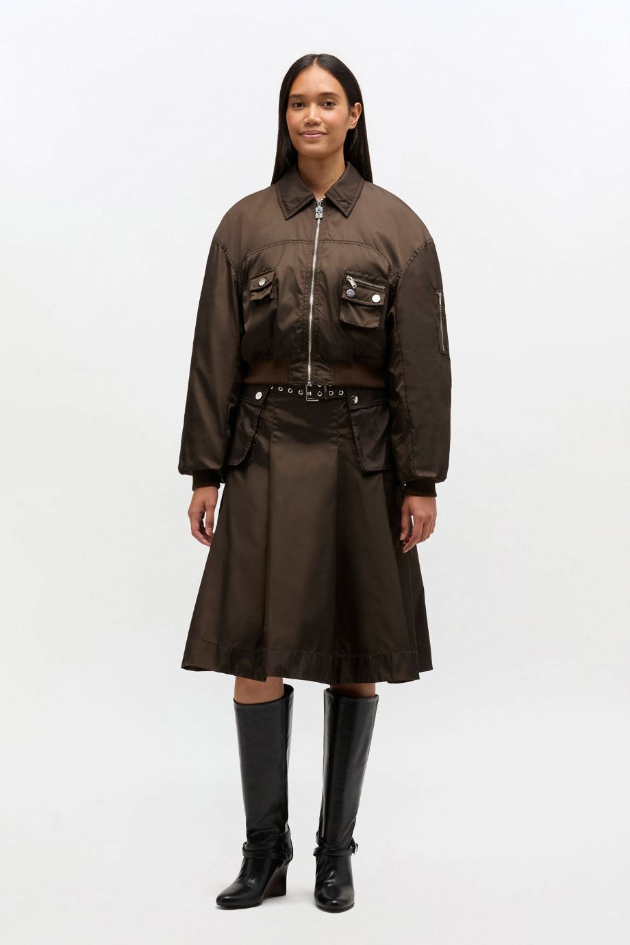 Ganni Duchesse Nylon Pleated Skirt - Demitasse