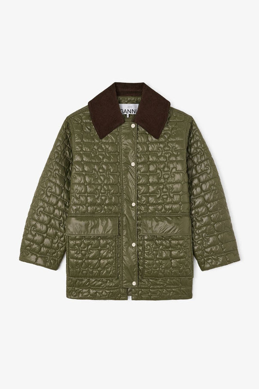 Ganni Shiny Quilt Midi Jacket - Kalamata